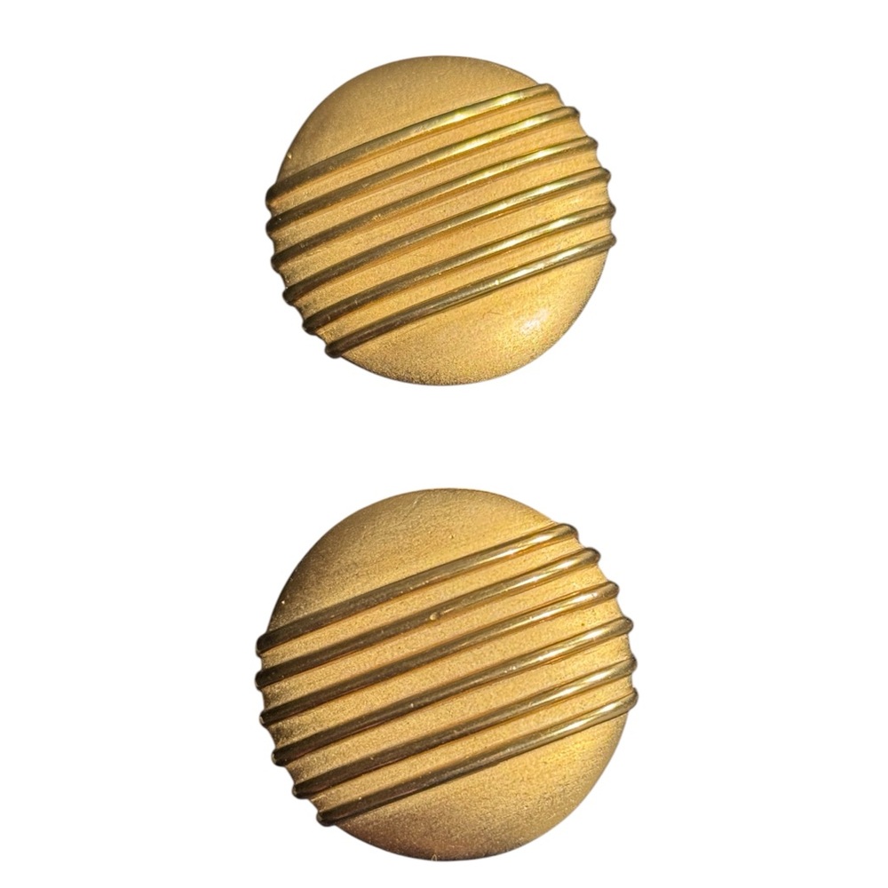 Vintage PEP Erwin Pearl Matte Gold Modernist Clip-On Earrings, Signed
